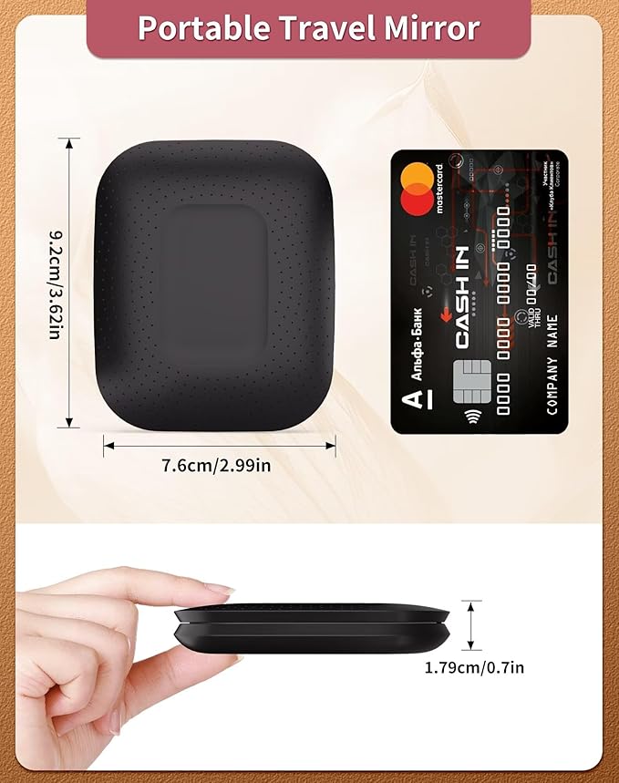 WOBSION Rechargeable 5X Magnification LED Travel Makeup Mirror,Dimmable Portable Compact Mirror for Pocket,Purses and Handbag,Gift,Black