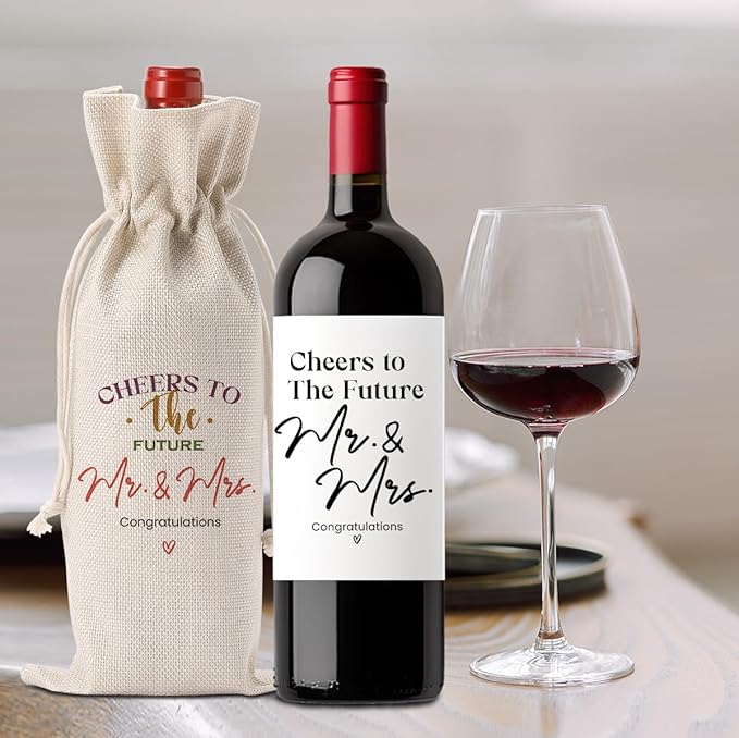Wedding Shower Bride Shower Engagement Gifts for Couples Bridal Wedding Party Favors Mr And Mrs Wine Bottle Bags with Wines Label Cheers To The Future Wines Bags