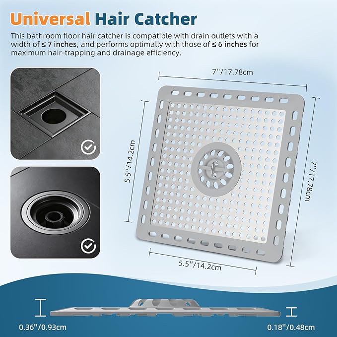 Hibbent Upgraded Shower Drain Hair Catcher, Shower Drain Cover for Bathroom Floor 6" Drain, Anti-Clogging Bathtub Drain Strainer, Stainless Steel Kitchen Sink Drain Strainer with Handle, Grey