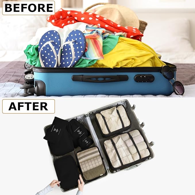 8 Set Packing Cubes for Suitcases Travel Luggage Packing Organizers, Travel Essentials Accessories Luggage Organizer with Shoe Bag Toiletry/Laundry Bag (Black)
