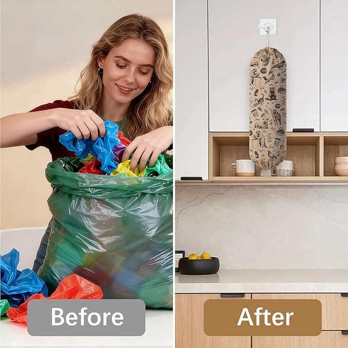 Plastic Bag Holder Dispenser, Plastic Grocery Bag Organizer & Wall Mount Paper Trash Bags Saver Storage for Kitchen Home Pantry Decor, Retro Animal Shopping Bags Storage Dispenser