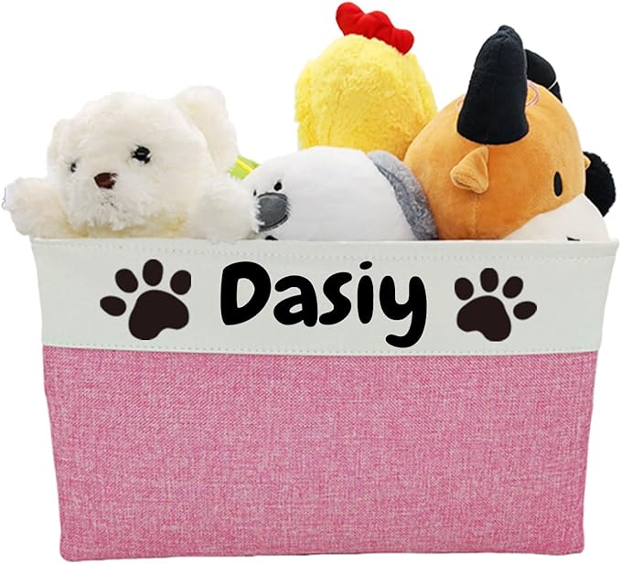 Foldable Dog Toy Bin with Handles - Personalized, Collapsible Dog Toy Box (15" L x 11" W x 9" H)