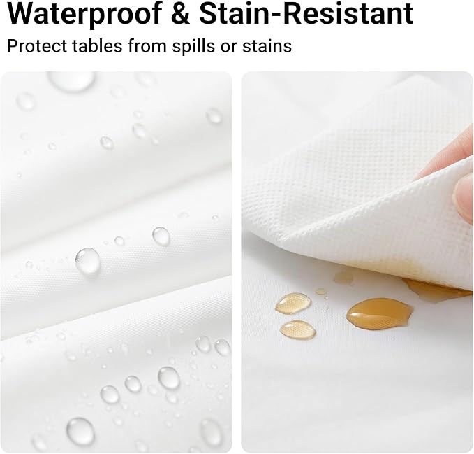 Auros Premium Plastic Tablecloths 10 Pack, 84'' Round Disposable Table Covers, Thick & Durable, Waterproof & Spill-Proof, Easy Cleanup for Parties, Wedding, Picnic, Pure White
