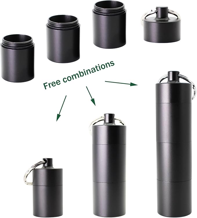 PPFISH Portable Daily Pill Case, 3 Compartments Aluminum Alloy Waterproof Pill Box Dispenser, Small Pocket Pill Container, Keychain Pill Fob, Travel Pill Holder for Men Women