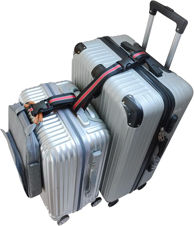 Luggage Strap Add a Bag, Heavy Duty Adjustable Suitcase Belt Travel Attachment Travel Accessories for Connecting Your Luggage (Black+Red)
