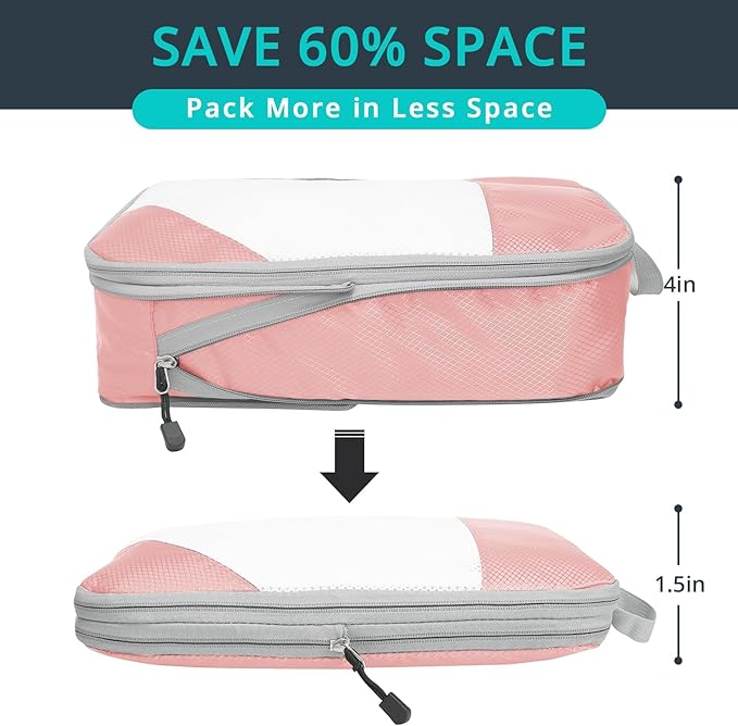 Compression Packing Cubes 8 Set, Compressible Space-Saving Packing Cubes for Travel - Compression Bags, Luggage Organizer, Travel Essentials for Women, Beige