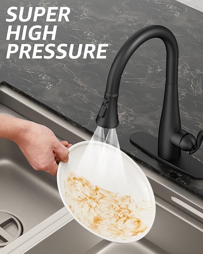 Mbillion Universal Matte Black Kitchen Faucet Spray Head Replacement, 3 Function ABS Sink Faucet Head, Pull-Down Nozzle with 14 Adapters, Compatible with Moen, Delta, Kohler, WEWE American Standard