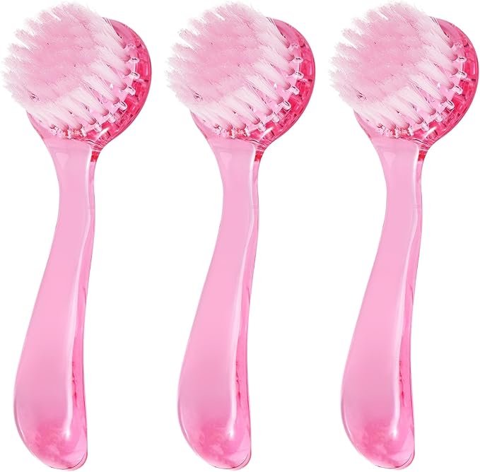 3 Pcs Facial Cleansing Brush, Manual Face Brushes for Cleansing and Exfoliating, Face Scrubber to Massage, Deep Pore Exfoliation, Makeup Remove and Skin Care with Soft Bristles, Clear Pink