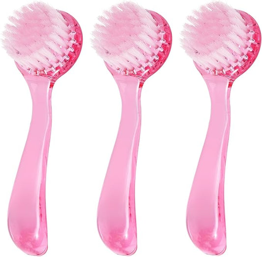 3 Pcs Facial Cleansing Brush, Manual Face Brushes for Cleansing and Exfoliating, Face Scrubber to Massage, Deep Pore Exfoliation, Makeup Remove and Skin Care with Soft Bristles, Clear Pink