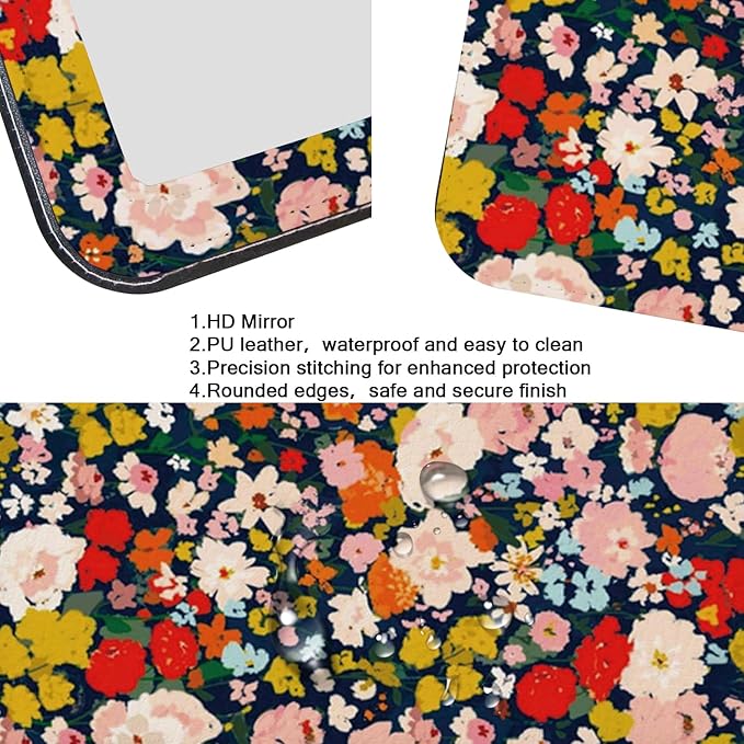 Portable Travel Mirror PU Portable Foldable Adjustable Rectangular Ultrathin Vanity Mirror with Stand, Makeup Mrror for for Purses Hand, Bag, Travel, Camping, Home, Office