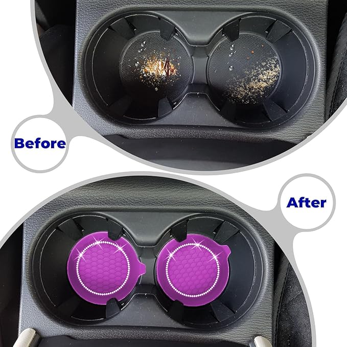 2 PCS Car Cup Coasters, Universal Cup Holder Coaster for Car Accessories, Bling CupHolders Insert for Women Non-Slip Silicone Car Cup Holder Coasters