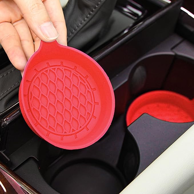 4PCS Car Cup Holder Coaster, Silicone Non-Slip Vehicle Cup Holder Insert Pads, Automotive Interior Insulation Drink Cup Mats Decor Accessories, Universal for SUV, Sedan, Truck (Red)