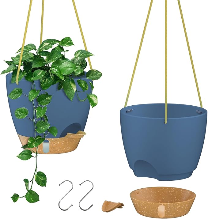 ZMTECH Hanging Planter 8 Inch, 2 Pack Hanging Baskets for Plants Indoor, Hanging Flower Pots with Drainage Hole, Visual Reservoir & Plant Hangers for Outdoor Garden Home Decor