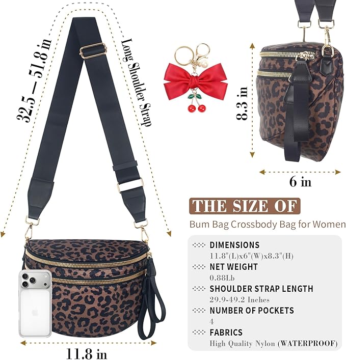Bum Bag Crossbody Bag for Women | Spacious Bum Bags | Nylon Crossbody Fanny Packs | Leopard Purse Belt Wallet (Colour Bum Bag-Brown Leopard)