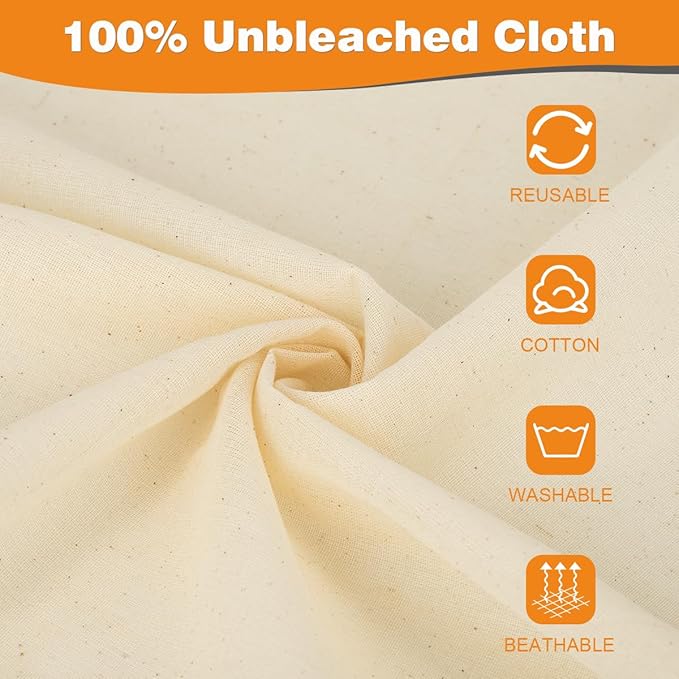 14 Pack Cheese Cloths, 20x20 Inch Cheesecloth Hemmed Edge Unbleached Fine Fabric, Reusable Grade 100 Cotton Muslin Cloth for Turkey, Butter, Cooking, Straining, Cheese Making, Juicing, Baking