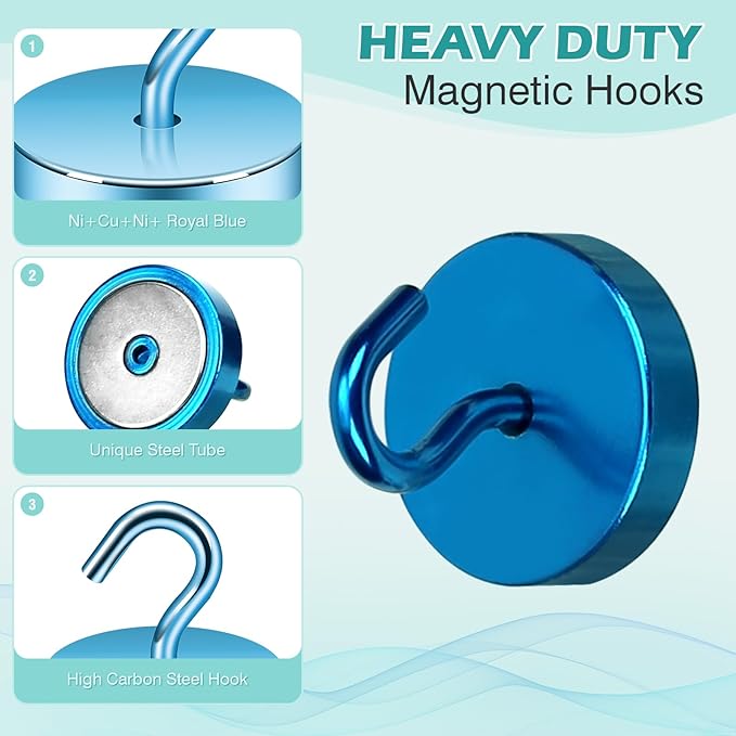 Neosmuk Magnetic Hooks, Cruise Ship Essentials, 100lb+ Heavy Duty Magnetic Hooks for Cruise Cabins, Refrigerator, Grill, Hanging, and Travel | Extra Strong Must-Haves Magnet Hook,RoyalBlue,5 Pack