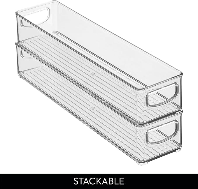 iDesign Slim Clear Plastic Storage Bin, Extra Long Narrow Stackable Organizer for Kitchen and Pantry, 4-Pack
