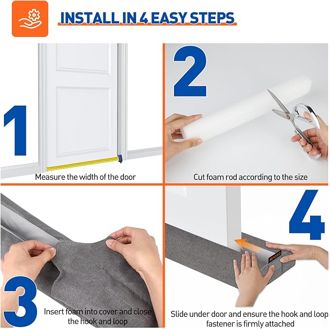MAGZO Door Draft Stopper, 32 Inch Adjustable Under Door Gap Filler, Fits 26'' - 32'' Bottom Widths, Seals Gaps up to 1.7", Soundproof Sweep Blocks Air, Noise, Light, Dust- Grey