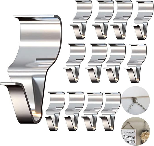 14 Pcs Vinyl Siding Hooks, Stainless Steel No-Hole Hangers for Hanging Wreaths & Outdoor Decor, Low Profile Siding Clips, Easy Installation, No Tools Needed (14, Sliver)