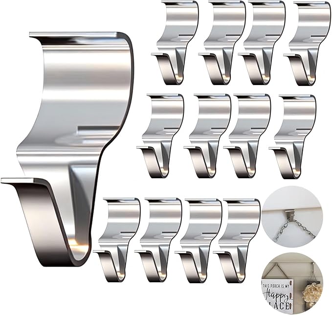 26 Pcs Vinyl Siding Hooks, Stainless Steel No-Hole Hangers for Hanging Wreaths & Outdoor Decor, Low Profile Siding Clips, Easy Installation, No Tools Needed (26, Sliver)