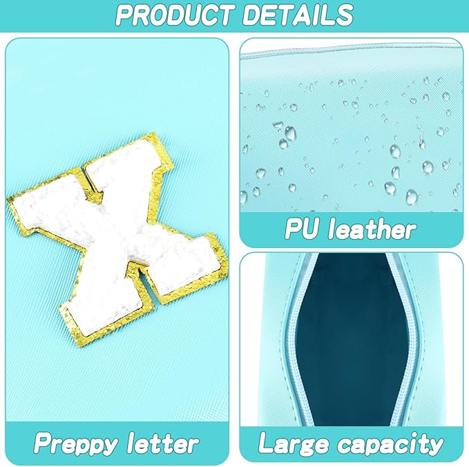 Gifts for Girls Initial Makeup Bag Personalized Cosmetic Bag with Zipper Cute Travel Toiletry Bag Waterproof PU Preppy Makeup Pouch Birthday Gift for Teen Girls Women(Blue X)