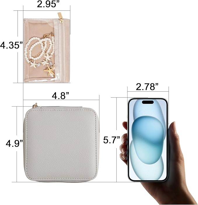 Frebeauty Small Travel Jewelry Box,Travel Jewelry Case with 6 Pouch Bags,Portable Travel Jewelry Organizer,Mini Jewelry Storage,3.35 x 4.9 x 4.8 Inches,Gift Idea for Women Girls (Grey)