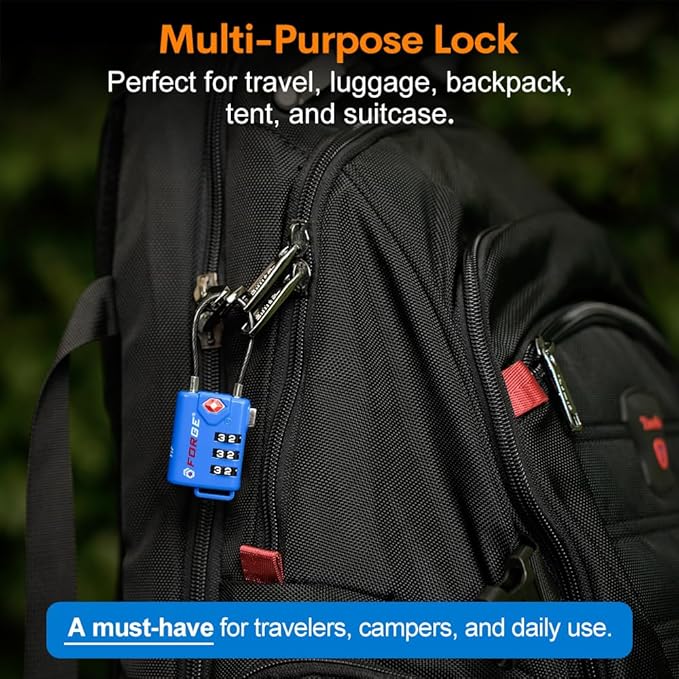 Bright Colors, TSA Approved Luggage Locks 4 Pack, Resettable Combination with Alloy Body, Blue 4 Locks.