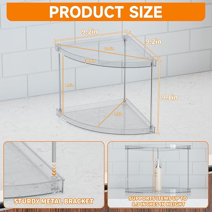 Yieach Clear Corner Bathroom Counter Organizer,2Tier Tiered Countertop Corner Shelf for Perfume,Beauty Products,Makeup Organizer,Skincare Organizers,Vanity Storage Tray for Bedroom,Bathroom Sink Shelf