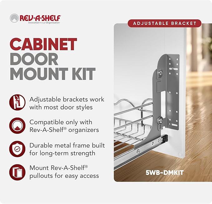 Rev-A-Shelf Cabinet Door Mount Kit for Kitchen Base Cabinet Organizers, Pullout Storage Shelves and Drawers, Trash Cans, 5WB-DMKIT