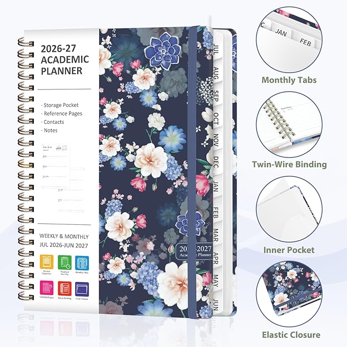 Planner 2026-2027, Weekly and Monthly Academic Planner, July 2026 - June 2027, Hardcover Calendar Agenda Book for School Year Planning, School Supplies for Teacher and Student, A5(6.3'' x 8.5'')