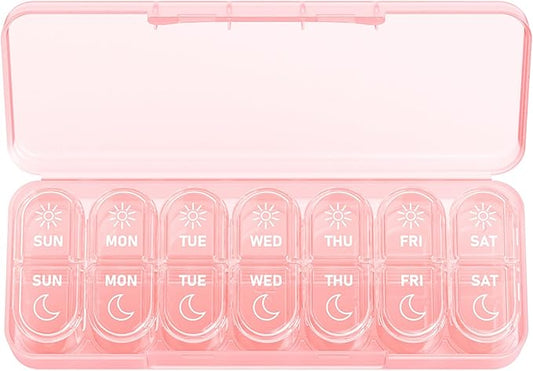 Daviky Weekly Pill Organizer 2 Times a Day, 7-Day AM PM Medicine Case, Travel-Friendly Pill Box for Fish Oils, Vitamins & Supplements
