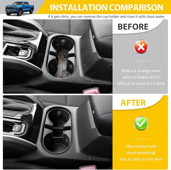 Cup Holder for 2023-2025 Chevy Colorado & GMC Canyon, Center Console Cup Holder Insert Cupholder Organizer Coaster Liner for 23-25 Chevrolet Colorado/Canyon Interior Accessories Black