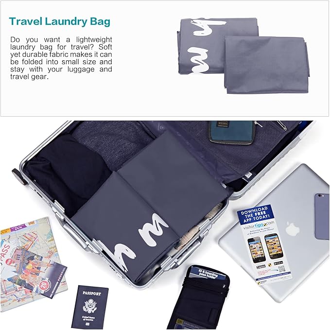 HOMEST XL Wash Me Travel Laundry Bag, Dirty Clothes Organizer, Large Enough to Hold 4 Loads of Garments, Easily Fits a Hamper or Clothing Basket, Grey