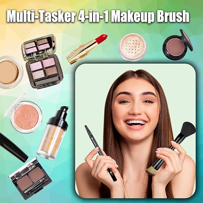 2 Pack 4 in 1 Makeup Brush, Travel Makeup Brush Set with Case, Foundation Brush, Concealer Brush, Eyeshadow Brush Set, Screw Brush, Lip Brush for Foundation, Concealer, Powder Liquid