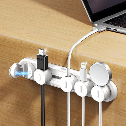 5-in-1 Magnetic Cord Organizer JOYROOM Cable Clips [Adjustable Sliding Track] Under Desk Adhesive Cord Management Wire Keeper for Computer Phone, Office Workspaces Table Organization Home Accessories