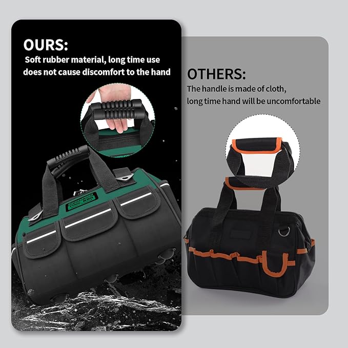 Tool Bag Organizer for Men, Wide Mouth Small Tool Bags,14 Inch Soft Handle Toolbox Organizer Storage, Large Zipper Electrician Tool Bag