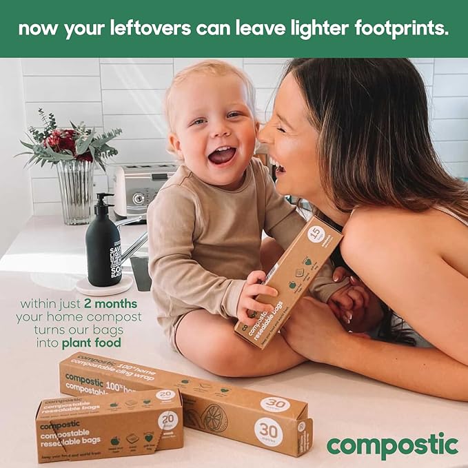 Compostic Home Compostable Resealable Sandwich Bags, Microwave & Freezer Safe, Organic Food Storage Container, 90 Count + 10 Bonus Bags