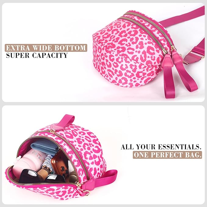 Bum Bag Crossbody Bag for Women | Spacious Bum Bags | Nylon Crossbody Fanny Packs | Leopard Purse Belt Wallet (Colour Bum Bag-Rose Leopard)