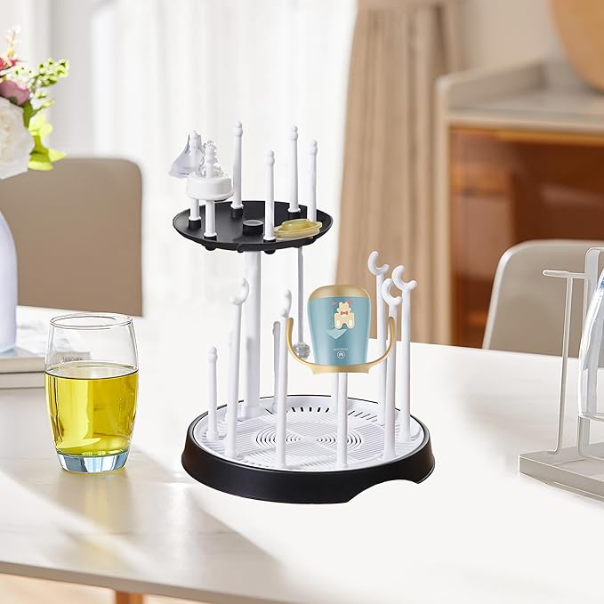 Baby Bottle Drying Rack,Double-Layer Bottle Drying Rack,Hold Up to 16 Baby Bottles,Suitable for Indoor, Kitchen, Living Room（Black and White）