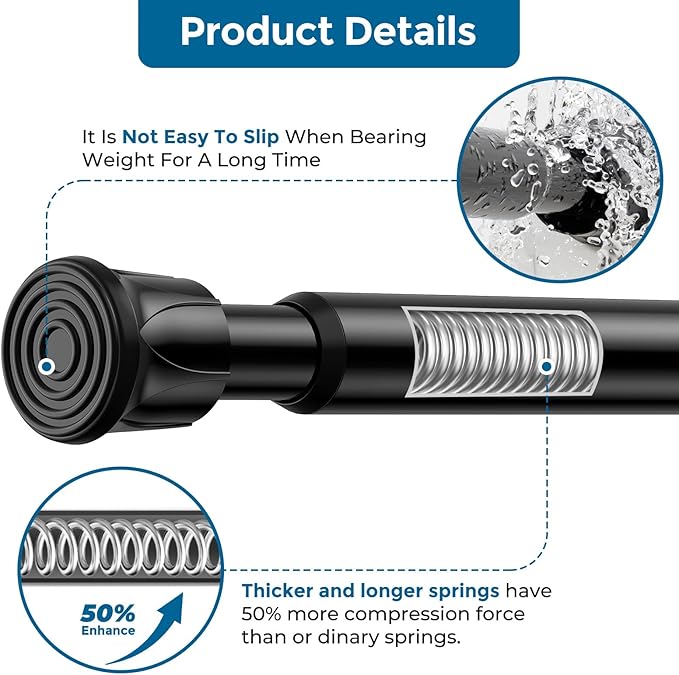 AIZESI Spring Tension Curtain Rods Short Tension Rod (Black,28" to 48"-2Pcs)