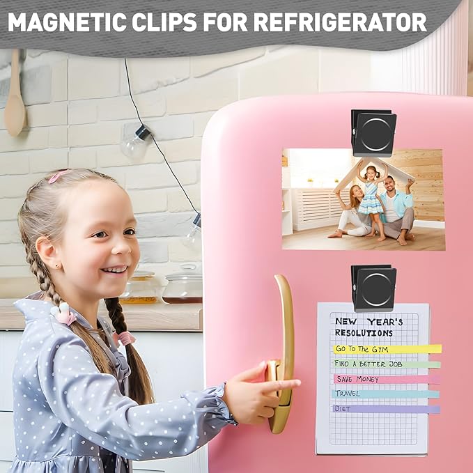 Grtard Strong Magnetic Clips, 2.2 Inch Extra Large Magnetic Clips Heavy Duty, 6Pack Magnet Clip for Fridge, Clip Magnets for Refrigerator, Whiteboard, Classroom, Kitchen, Office Organizer (Black)