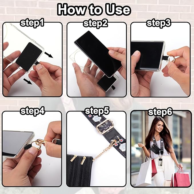 XANGNIER Clip and Go Strap for Phone with Wallet Crossbody, Phone Strap with Zippered Wallet, Adjustable Anti Theft Cellphone Lanyard for Women, Cellphone Chain Accessories, Multicolor 3