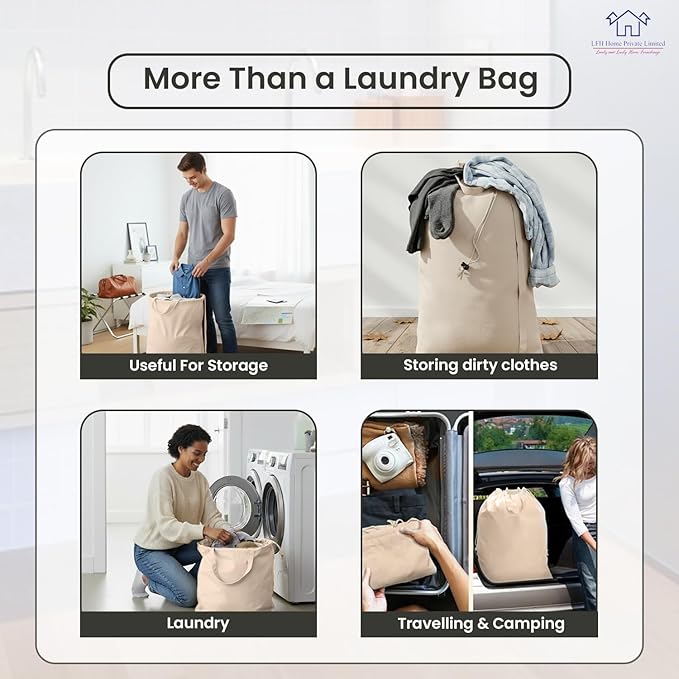 LFH Home Large Premium 100% Cotton Canvas Laundry Bag with Drawstring and Handles Heavy Duty, Multi-Use, and Washable for Home, Travel, College or Storage 28x40 (Pack of 6)-Natural