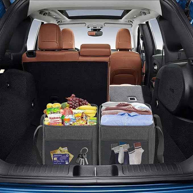 LHZK 2 Pack Utility Tote Bag with Metal Wire Frame and the Sides Rinforced, Large Tote Bag with Handle, Reusable Grocery Bags Foldable, Beach Bag, Car Tote (Grey, 18.5''x11.8''x11.5'')