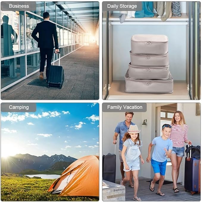 6 Set Packing Cubes for Travel, Luggage Organizers with Shoe & Toiletry Bags, Lightweight Suitcase Organizer for Carry-On, Washable Laundry Bags (Beige)