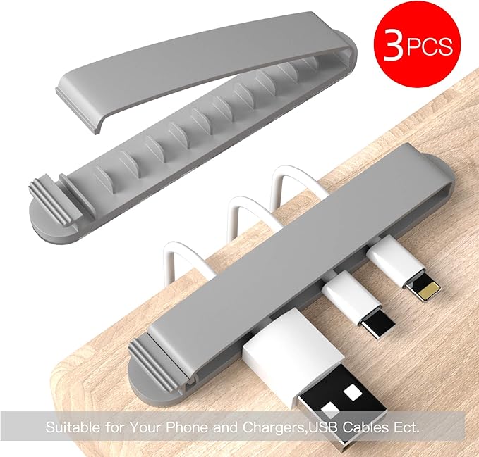 Pzoz Cable Clips, 3 Pack Cord Organizer Charger Cable Management for Organizing Home Office Desk Phone Car Cable Wire, Self-Adhesive Cord Holders (Gray)