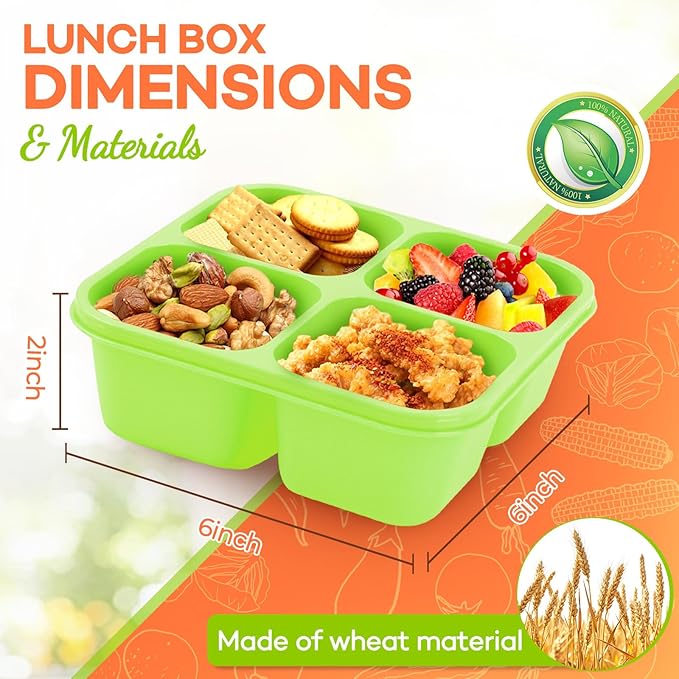 Bento Box Adult Lunch Box- 4 Pack,4 Compartment Snack Containers Reusable Meal Prep Stackable BPA-Free Lunch Containers for Home, Work, Travel (4 Color)