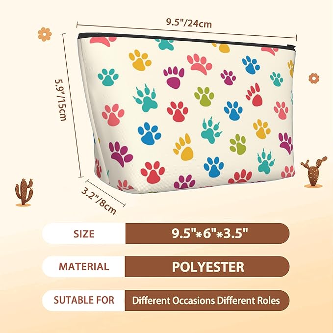 Cats Dogs Paws Print Cosmetic Bag Colorful Pet Makeup Bags,Travel Make up Bags for Women Girls Cute Zipper Pouch Toiletry Organizer Bag Travel Essentials