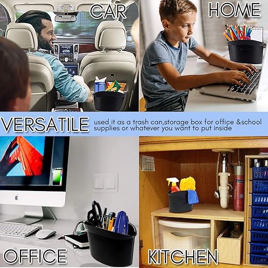 ZONETECH Portable Hanging Mini Car Garbage Can – Classic Black Trash Container - Premium Quality Automotive Universal Compact Traveling Wastebasket for Vehicle,Office, Home (1-Pack)