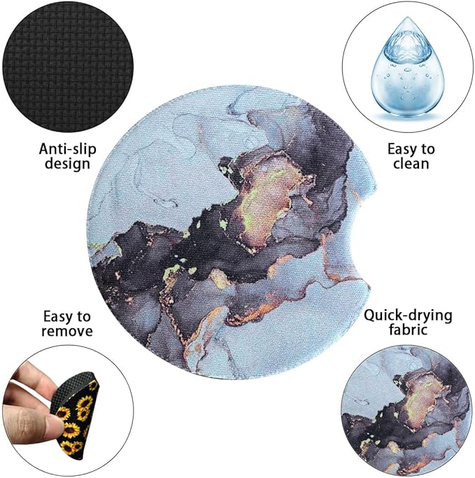 Moly Magnolia 2 Pack Car Coasters for Drinks Absorbent - 2.75 Inch Cute Coasters for Women, Removable Cup Holder Coaster for Women Girls, Car Interior Accessories (Style L)